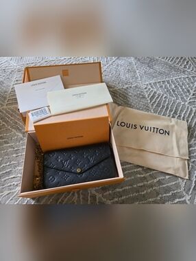 Louis Vuitton Black Monogram Empreinte Felicie Pochette with Gold Chain Wallet